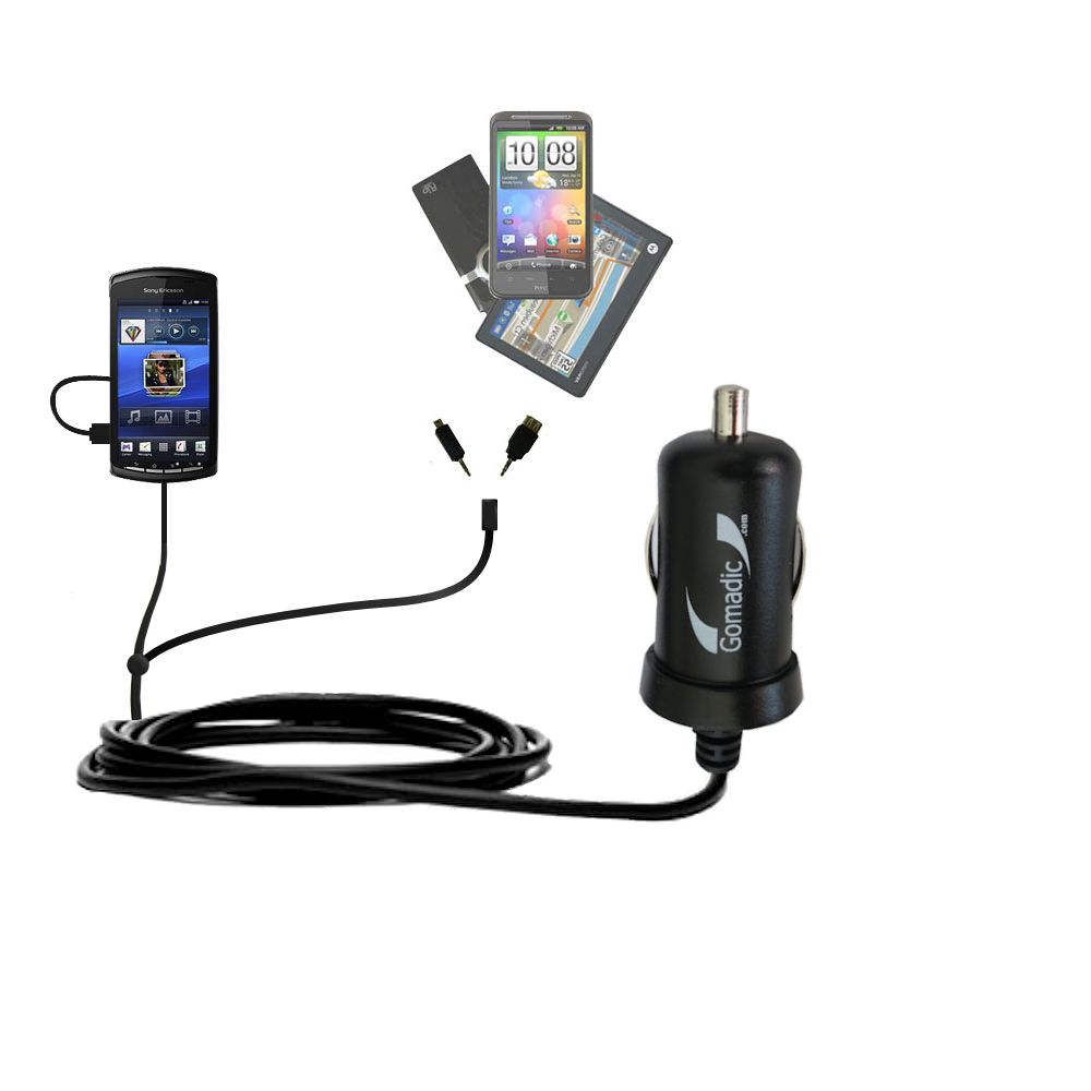 mini Double Car Charger with tips including compatible with the Sony Ericsson Xperia Play