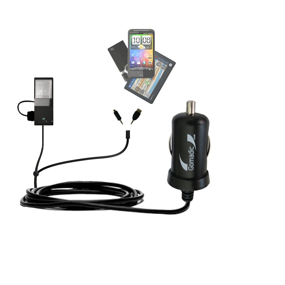 mini Double Car Charger with tips including compatible with the Sony Ericsson Xperia Pureness