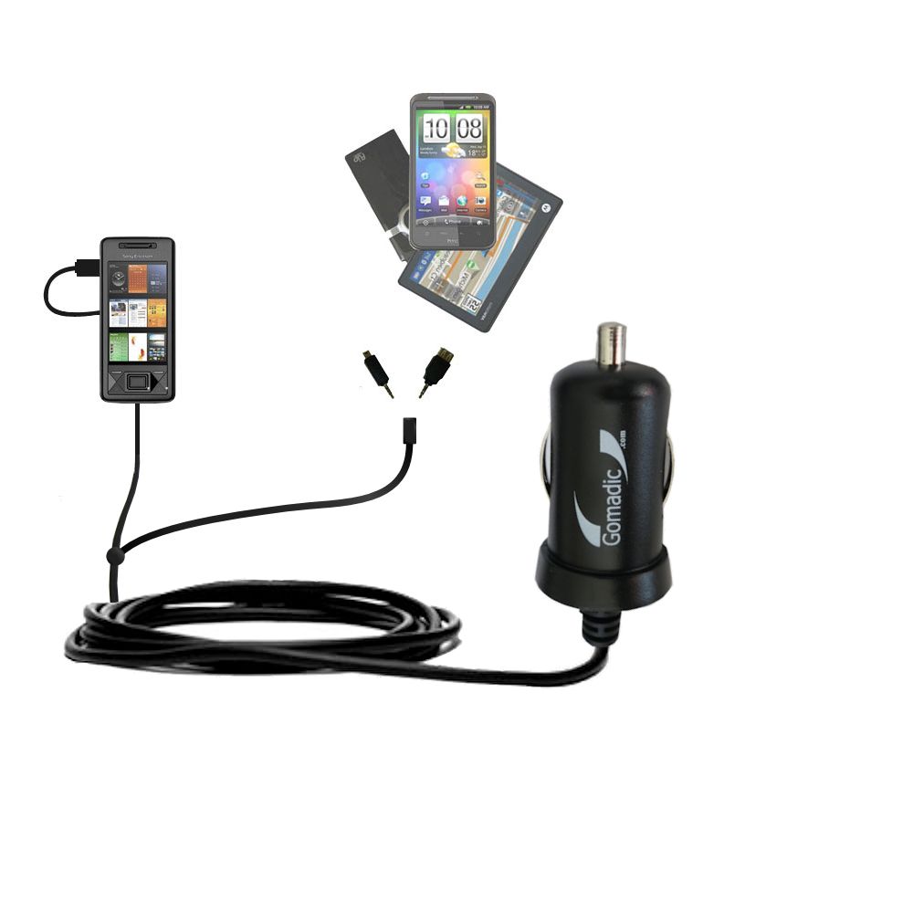 mini Double Car Charger with tips including compatible with the Sony Ericsson Xperia X1