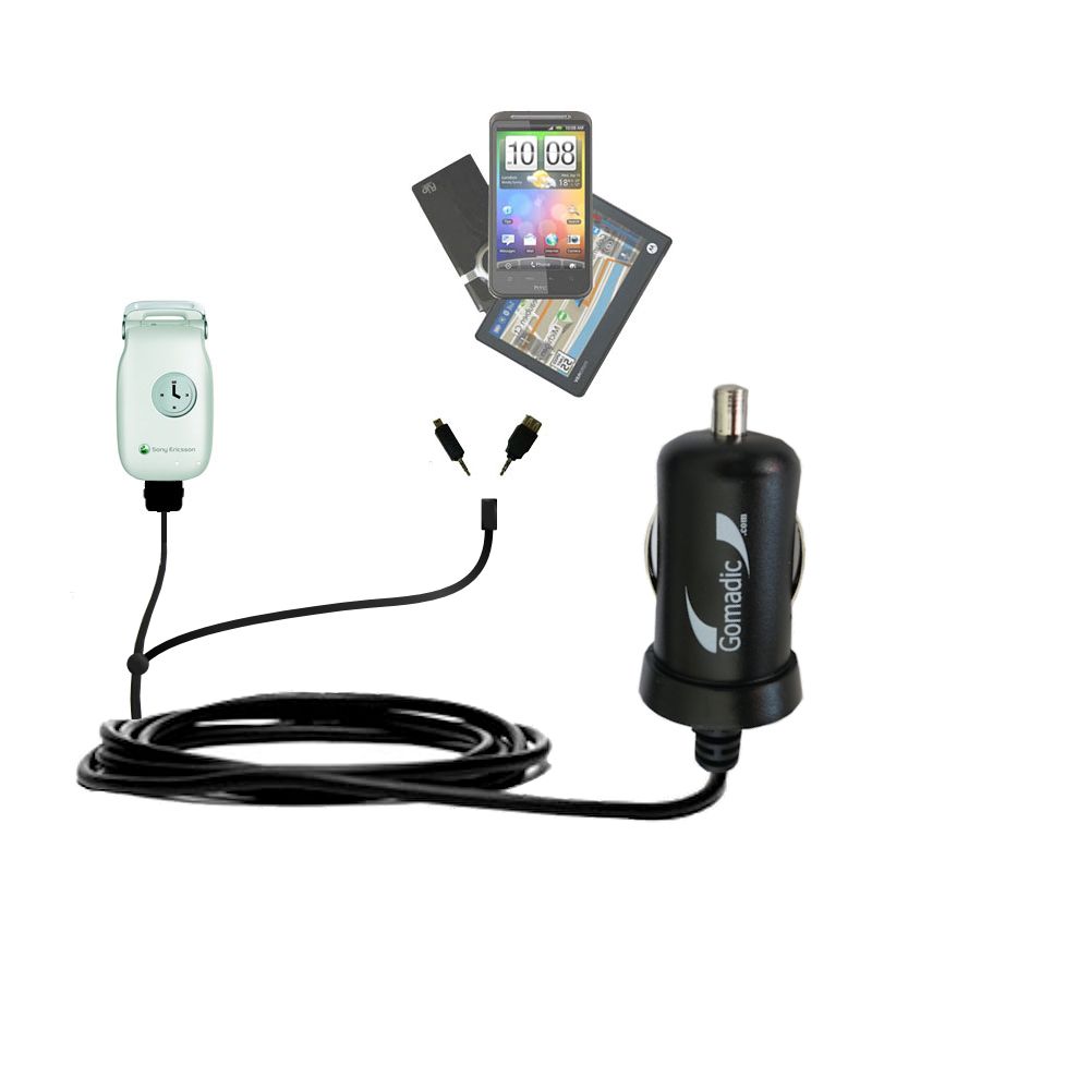 mini Double Car Charger with tips including compatible with the Sony Ericsson Z200