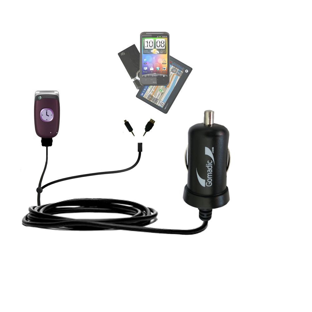 mini Double Car Charger with tips including compatible with the Sony Ericsson Z300c