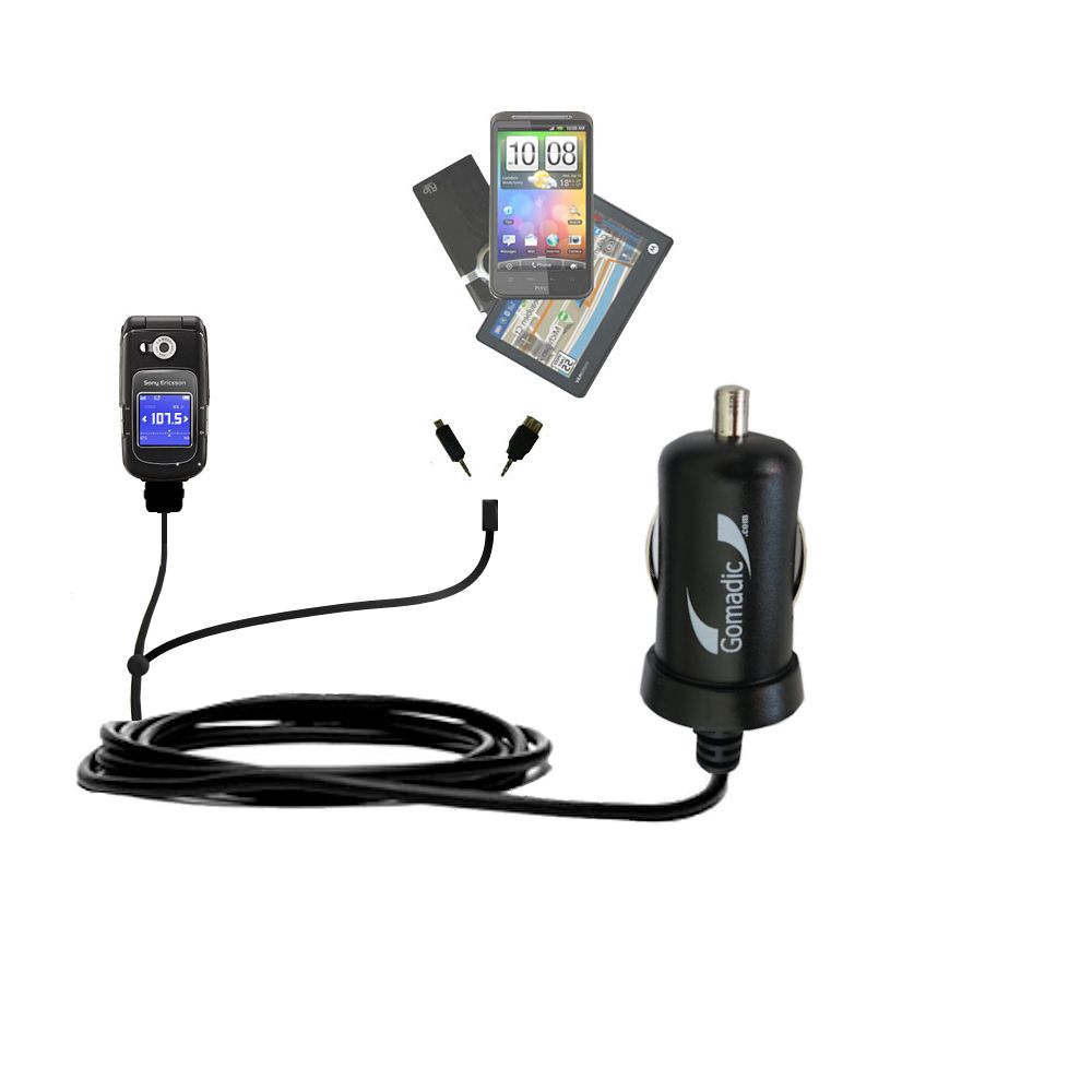 mini Double Car Charger with tips including compatible with the Sony Ericsson z710c