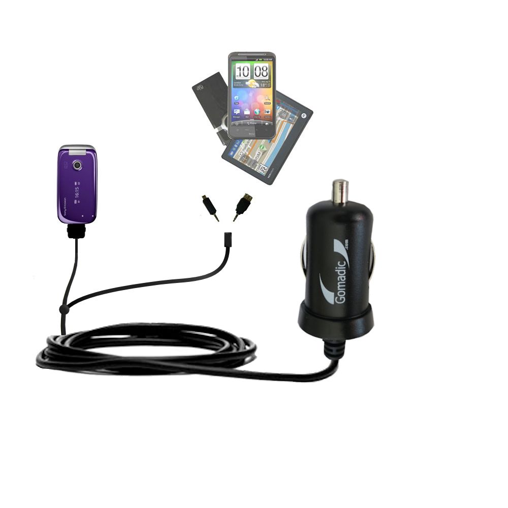 mini Double Car Charger with tips including compatible with the Sony Ericsson Z750