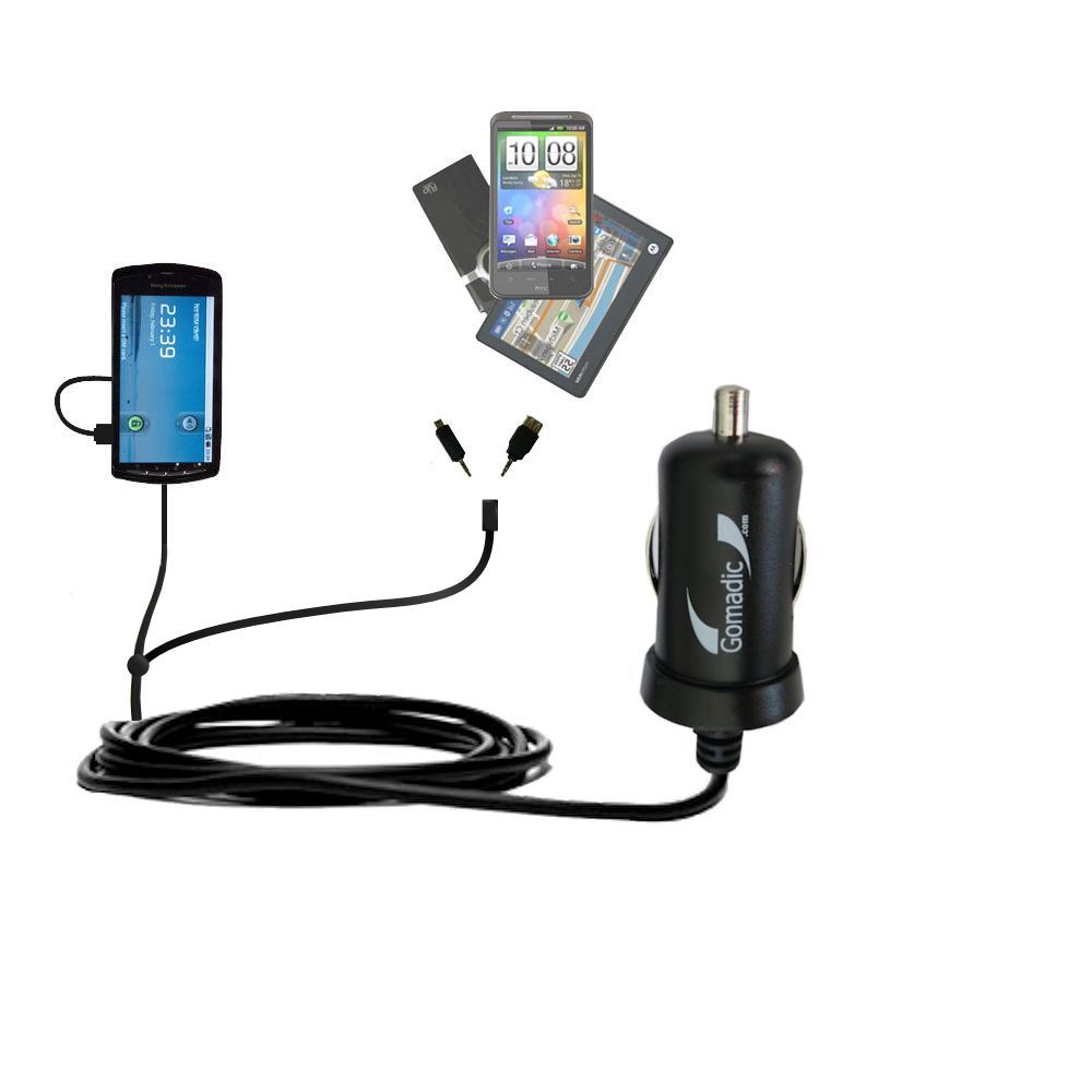 mini Double Car Charger with tips including compatible with the Sony Ericsson Zeus