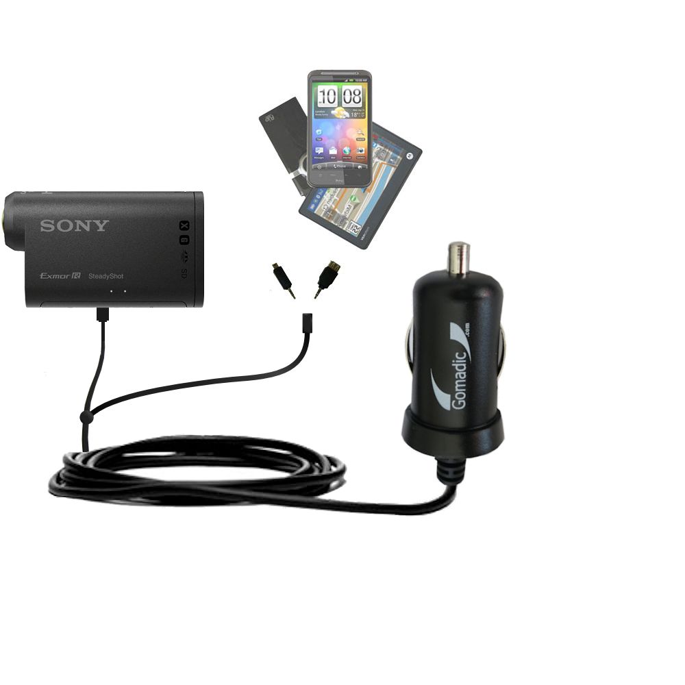 mini Double Car Charger with tips including compatible with the Sony HDR-AS10/ HDR-AS15
