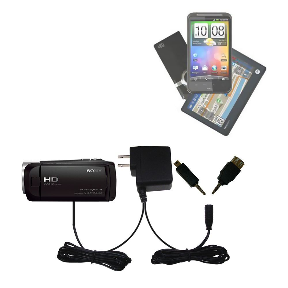 Double Wall Home Charger with tips including compatible with the Sony HDR-CX405 / HDR-CX440