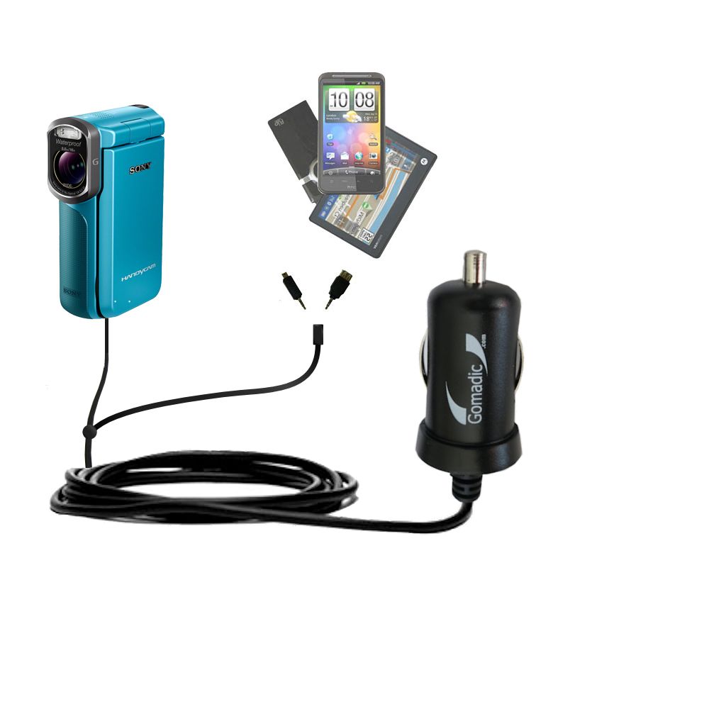 mini Double Car Charger with tips including compatible with the Sony HDR-GW77V/B / HDR-GW77