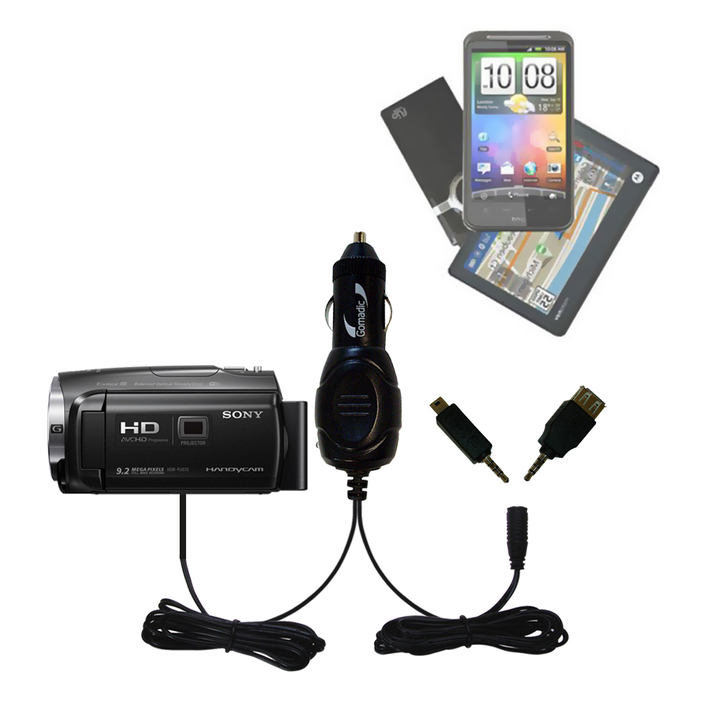 mini Double Car Charger with tips including compatible with the Sony HDR-PJ440 / HDR-PJ670