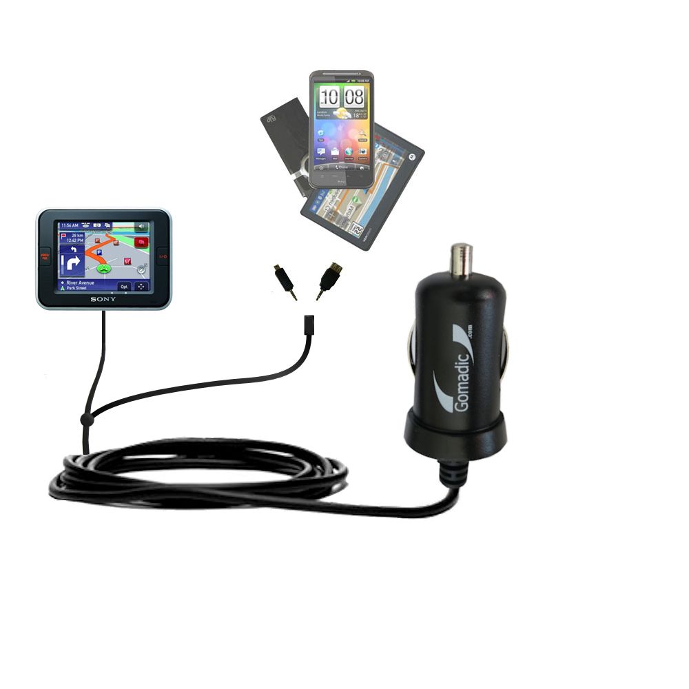 mini Double Car Charger with tips including compatible with the Sony Nav-U NV-U52