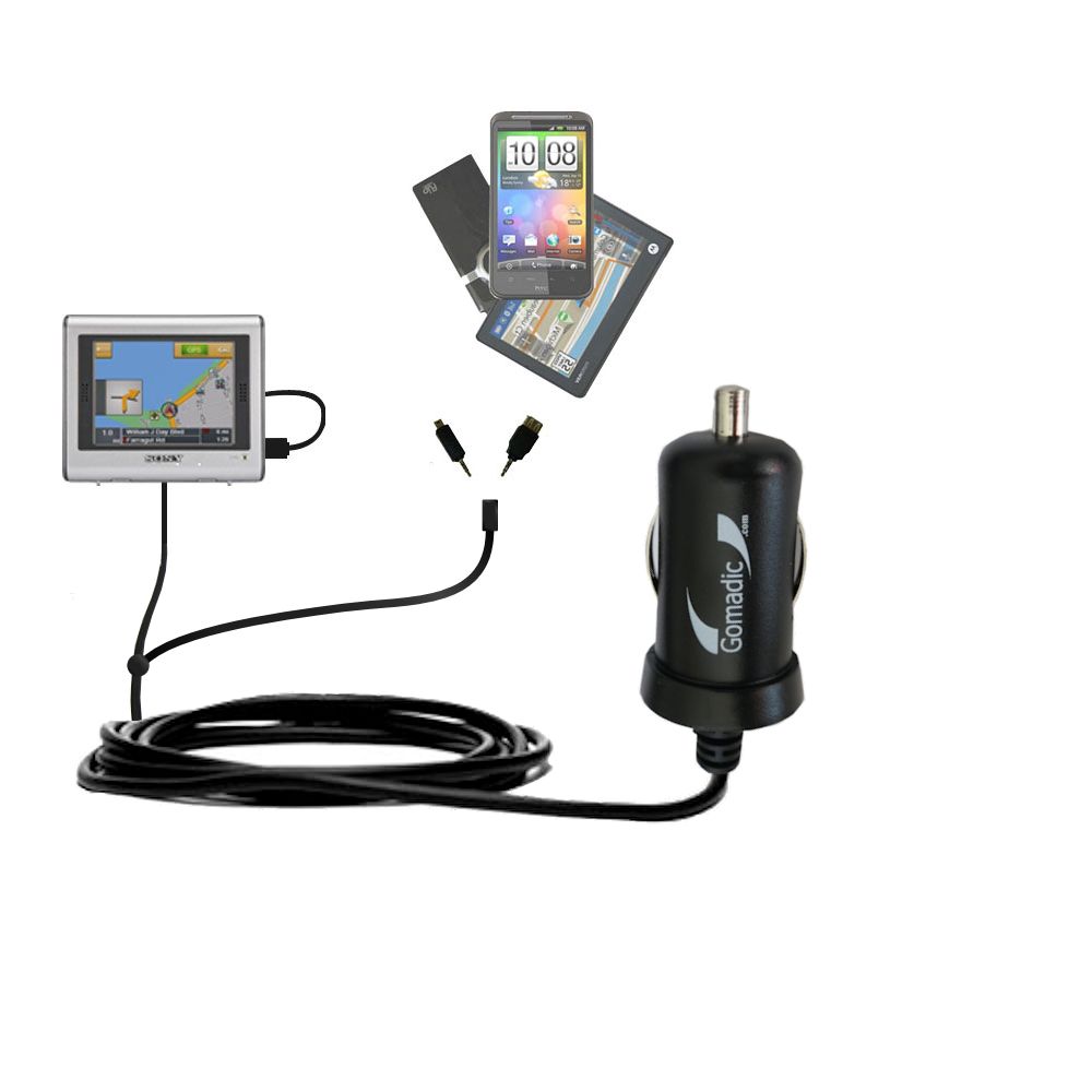 mini Double Car Charger with tips including compatible with the Sony Nav-U NV-U70