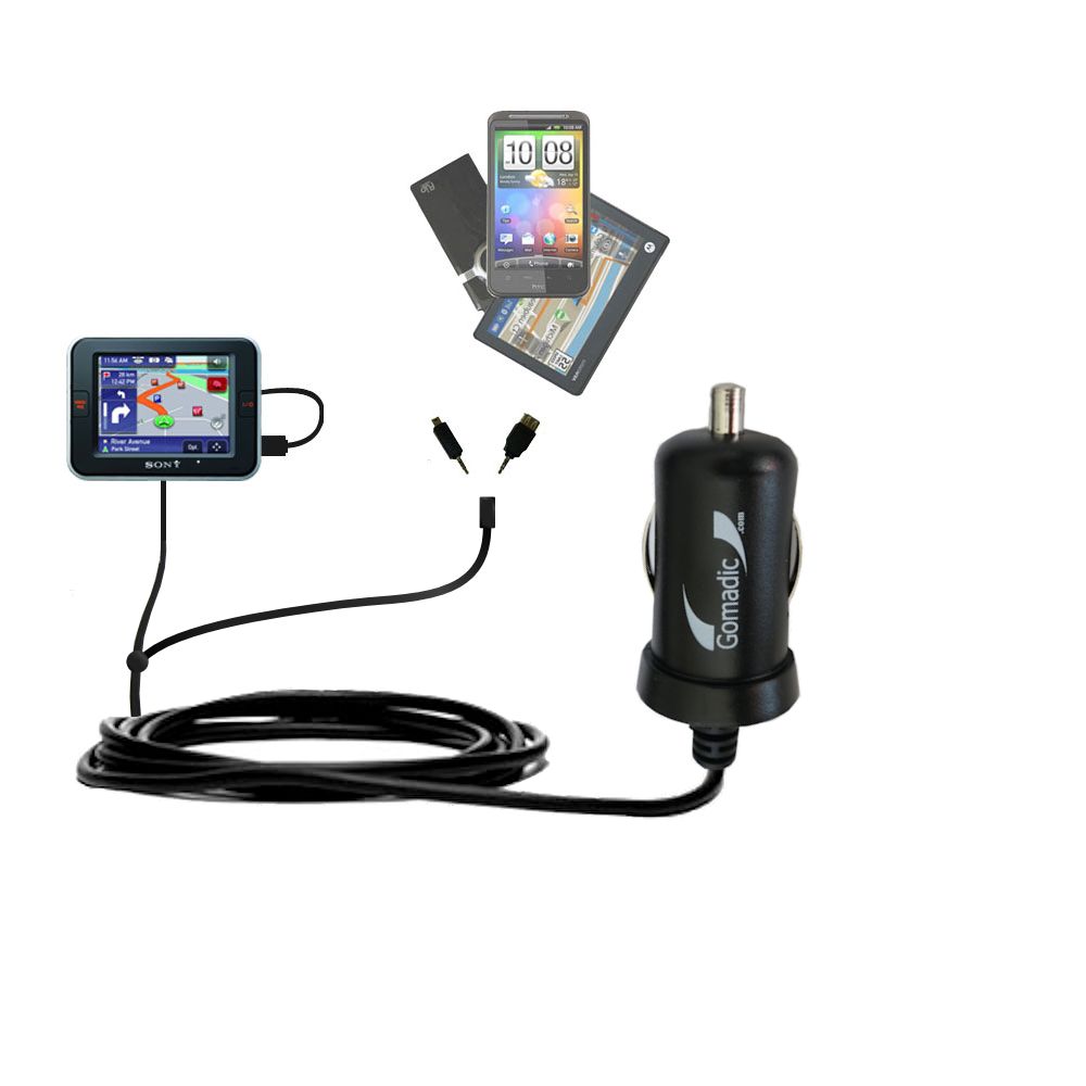mini Double Car Charger with tips including compatible with the Sony Nav-U NV-U72T