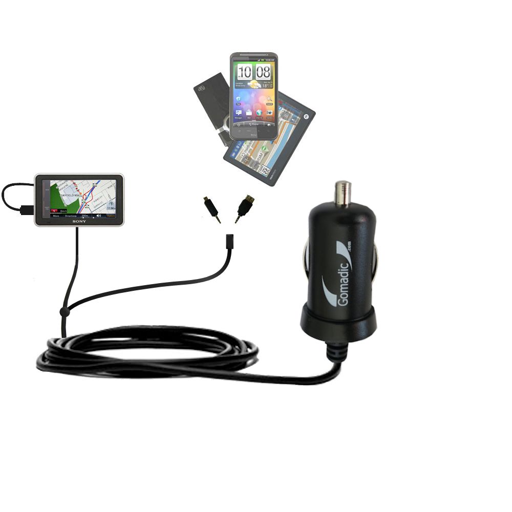 mini Double Car Charger with tips including compatible with the Sony Nav-U NV-U73T