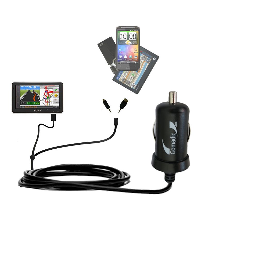 mini Double Car Charger with tips including compatible with the Sony Nav-U NV-U83T