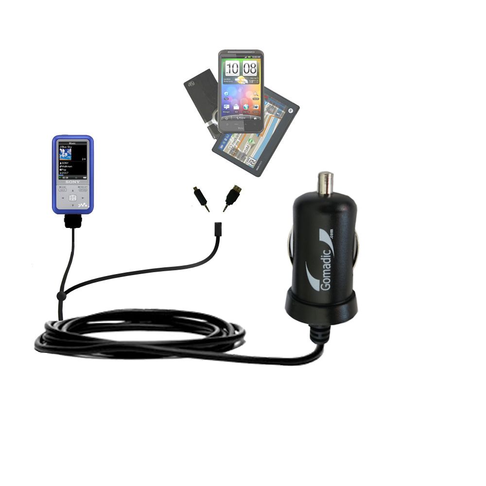 mini Double Car Charger with tips including compatible with the Sony NWZ-610F
