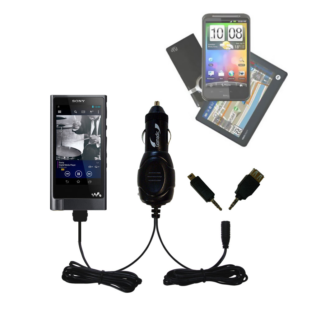 mini Double Car Charger with tips including compatible with the Sony NWZ-ZX2