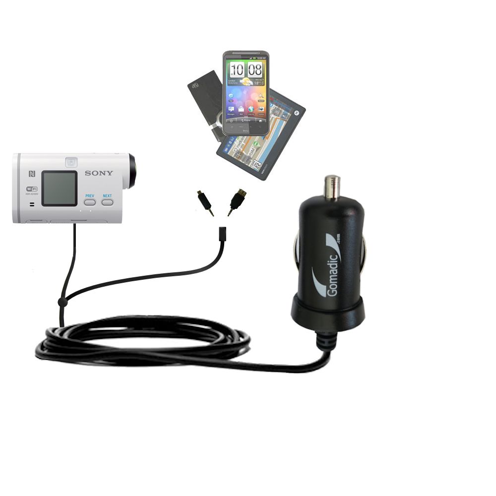 mini Double Car Charger with tips including compatible with the Sony POV Action Cam HDR-AS100