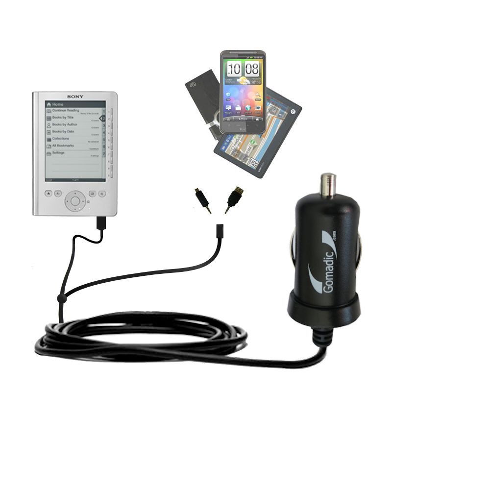 mini Double Car Charger with tips including compatible with the Sony PRS-300 Reader Pocket Edition