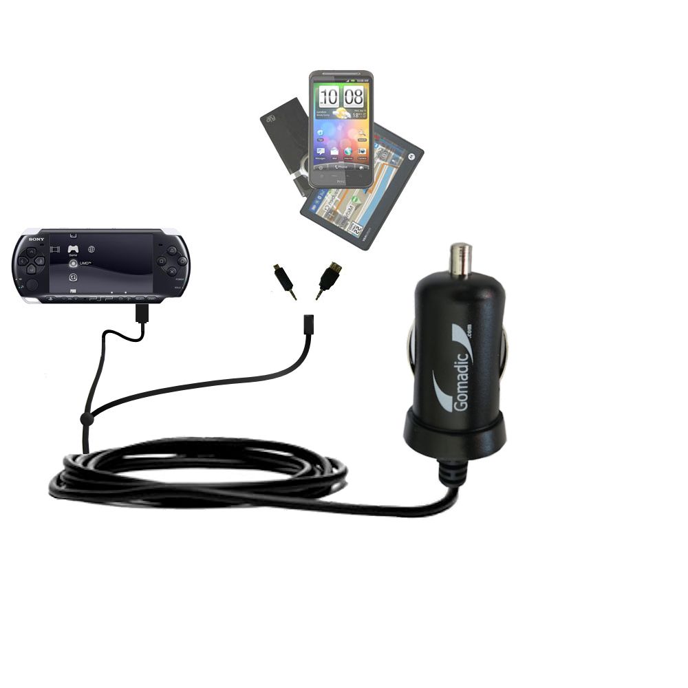 mini Double Car Charger with tips including compatible with the Sony PSP-1001 Playstation Portable