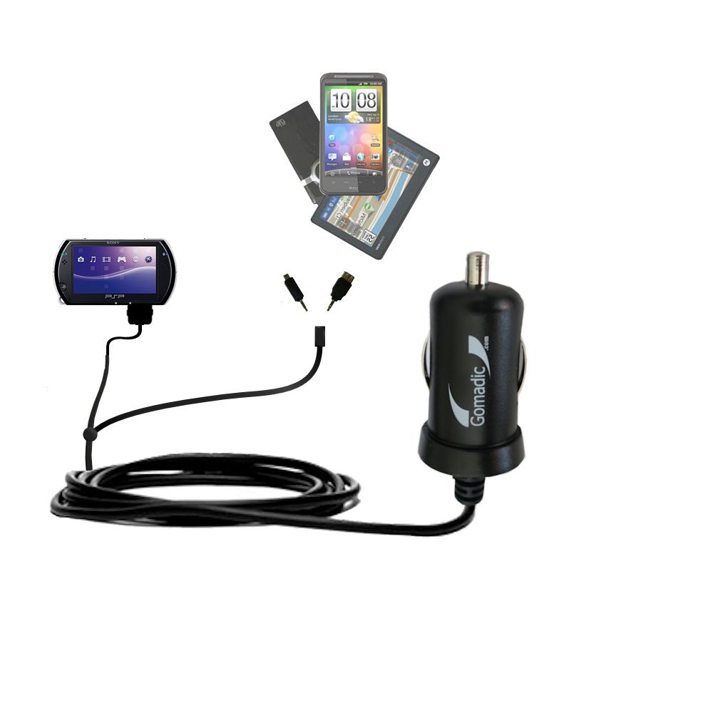 mini Double Car Charger with tips including compatible with the Sony PSP GO