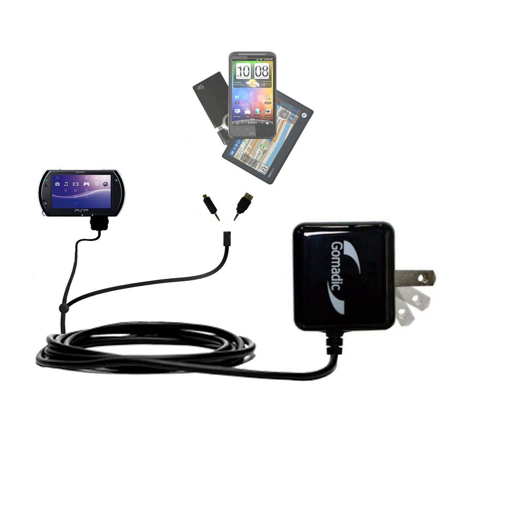 Gomadic Double Wall AC Home Charger suitable for the Sony PSP GO - Charge up to 2 devices at the same time with TipExchange Technology