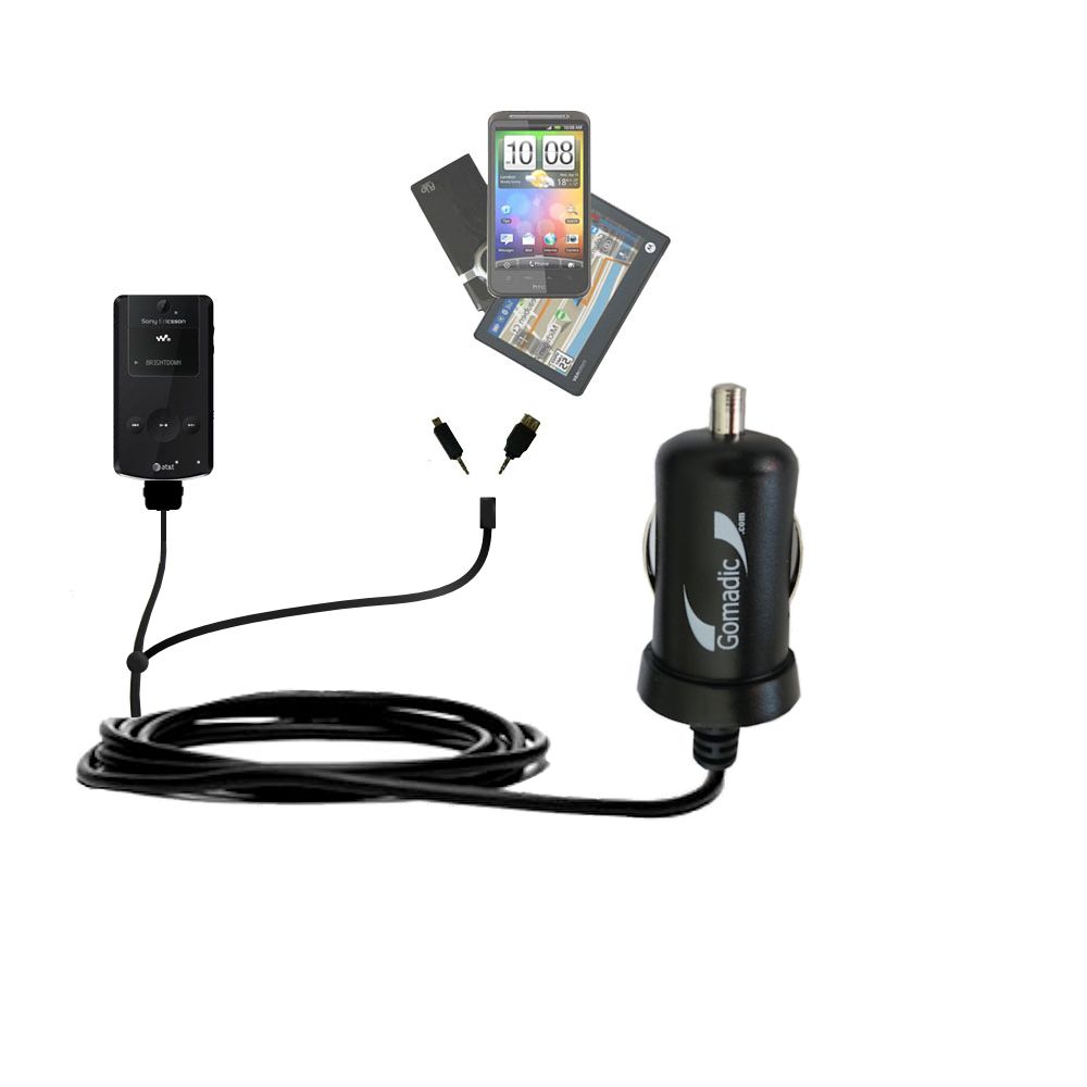 mini Double Car Charger with tips including compatible with the Sony W518A