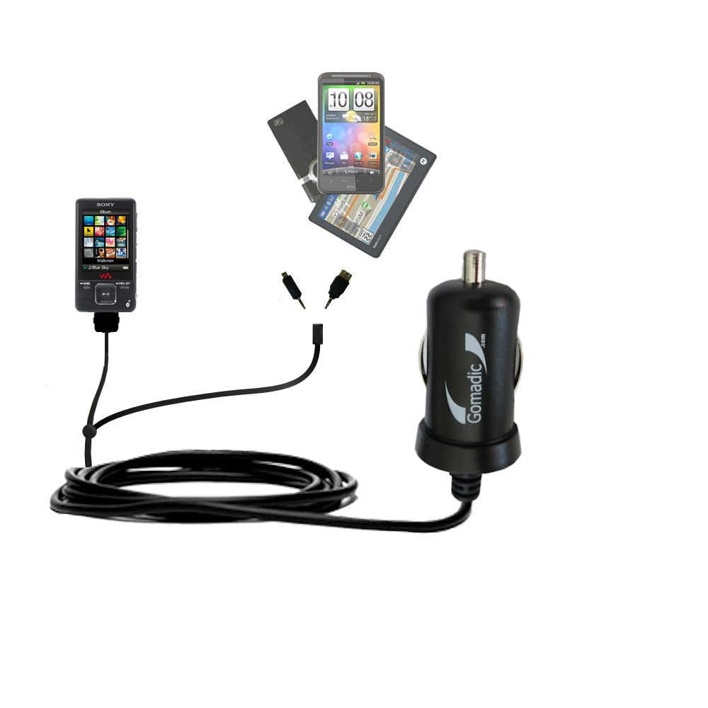 mini Double Car Charger with tips including compatible with the Sony Walkman NWZ-A729