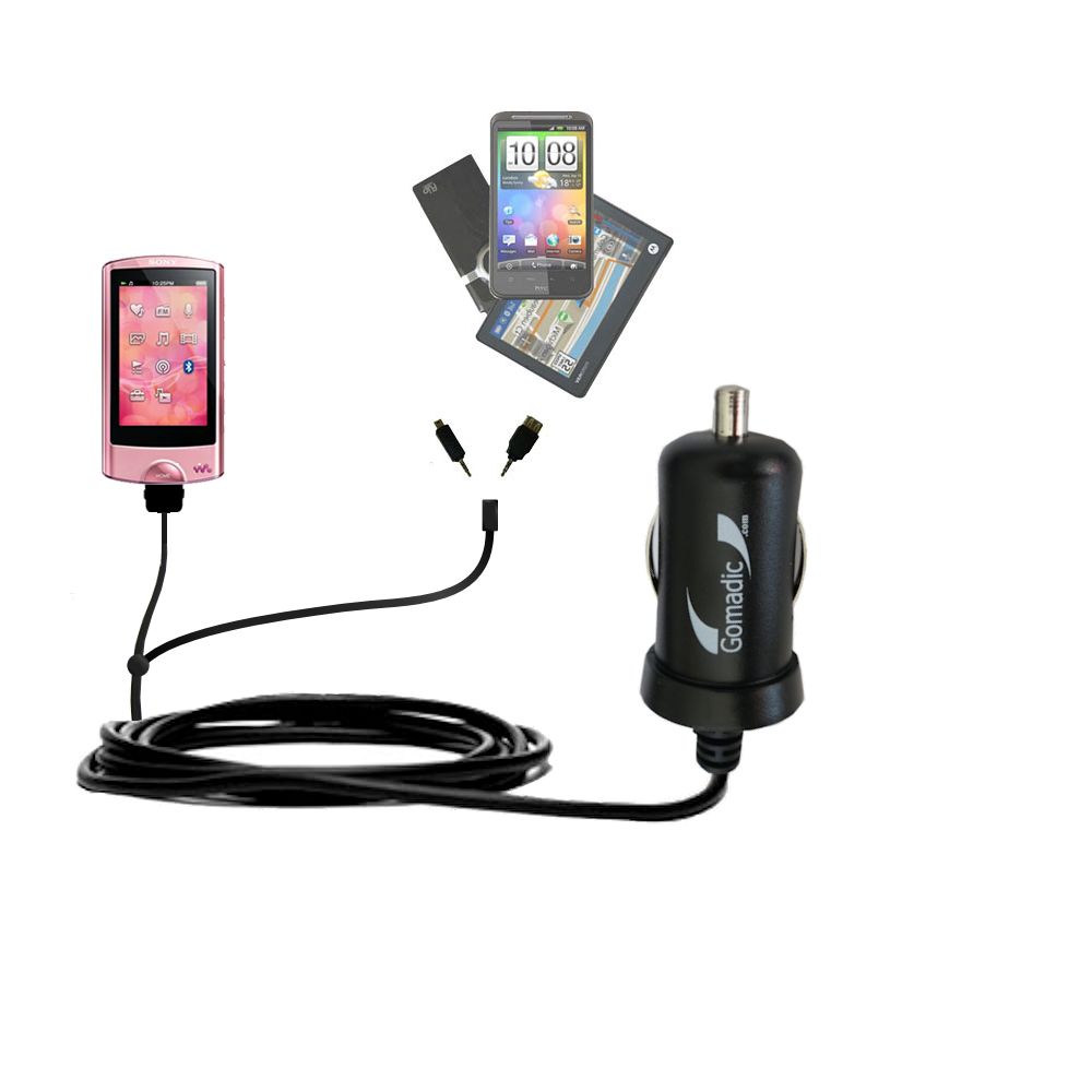 mini Double Car Charger with tips including compatible with the Sony Walkman NWZ-A864 A865