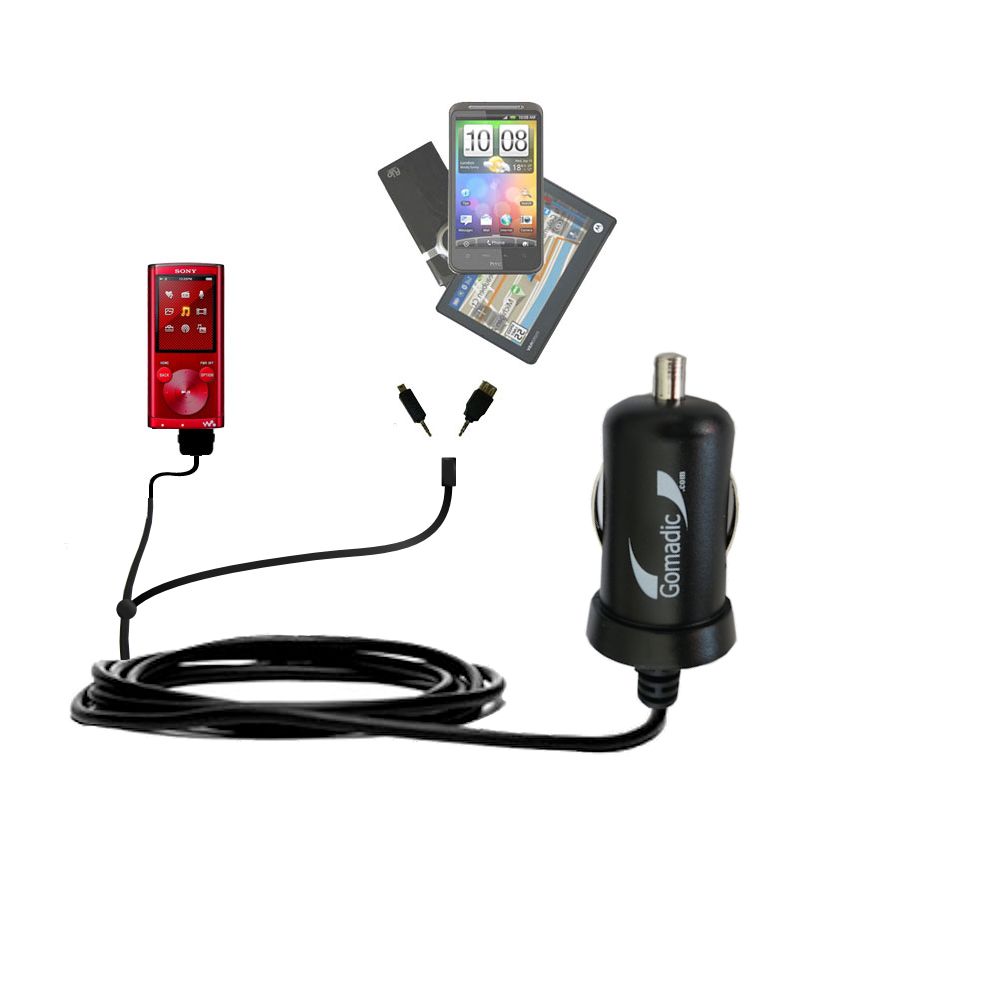 mini Double Car Charger with tips including compatible with the Sony Walkman NWZ-E453