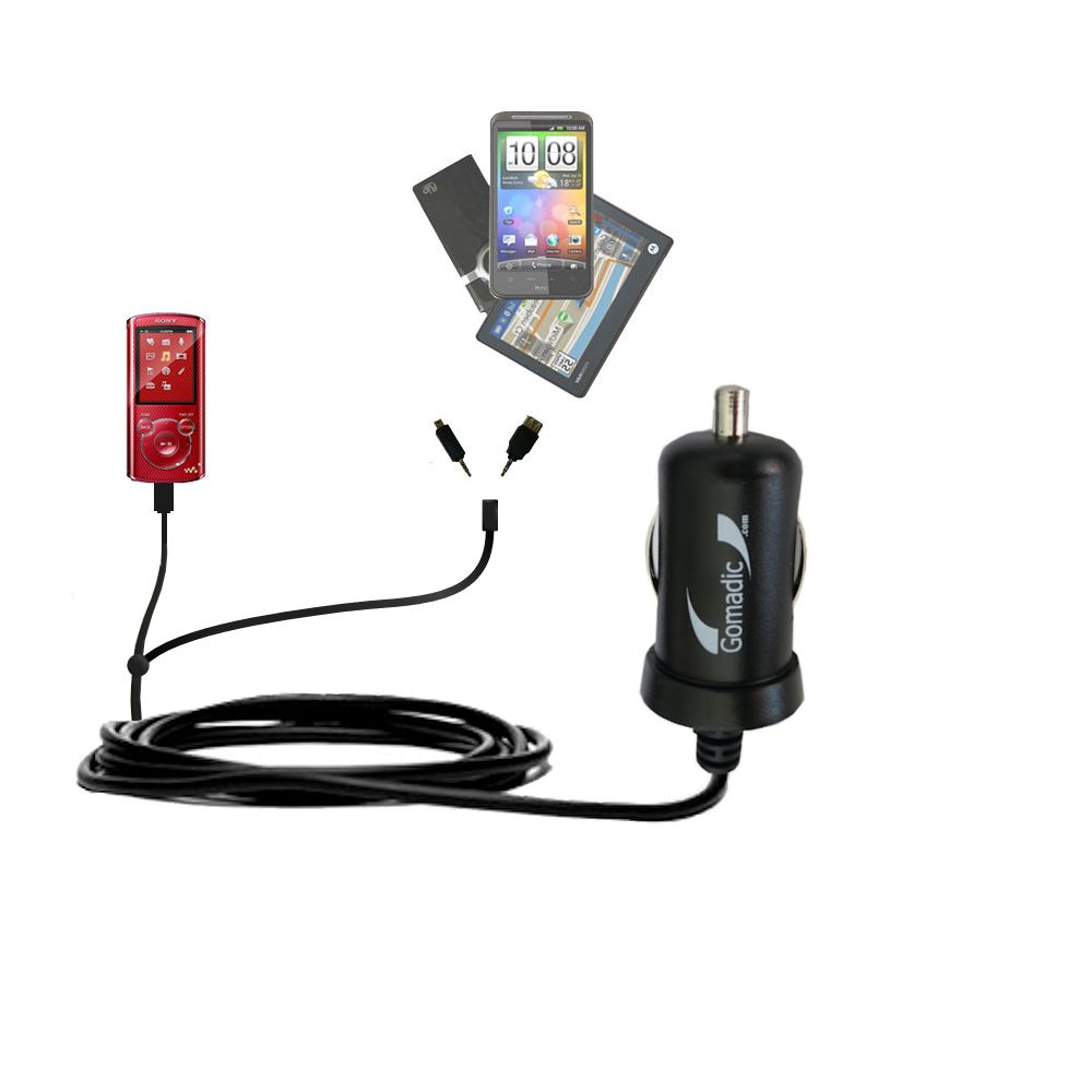 mini Double Car Charger with tips including compatible with the Sony Walkman NWZ-E464