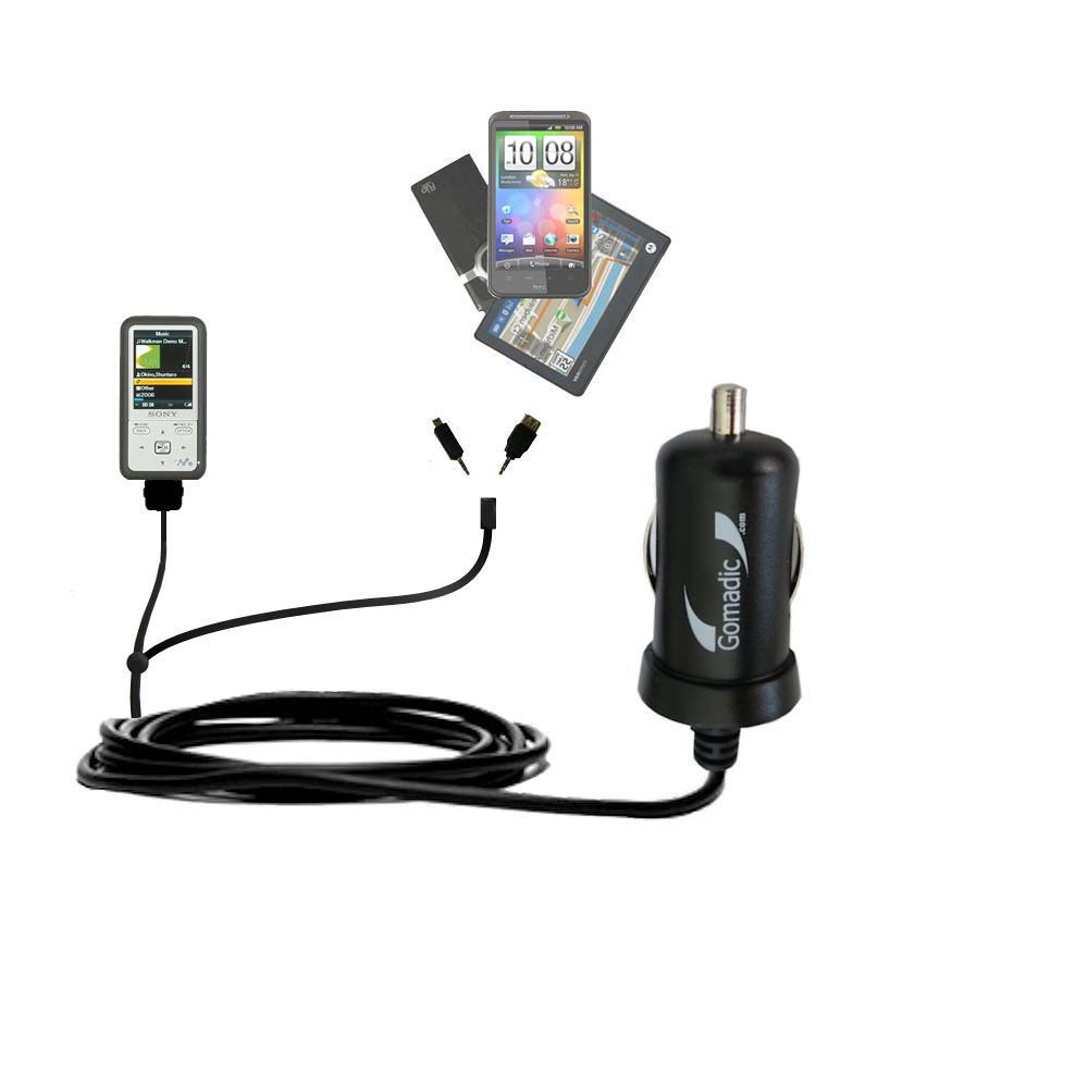 mini Double Car Charger with tips including compatible with the Sony Walkman NWZ-S600 Series