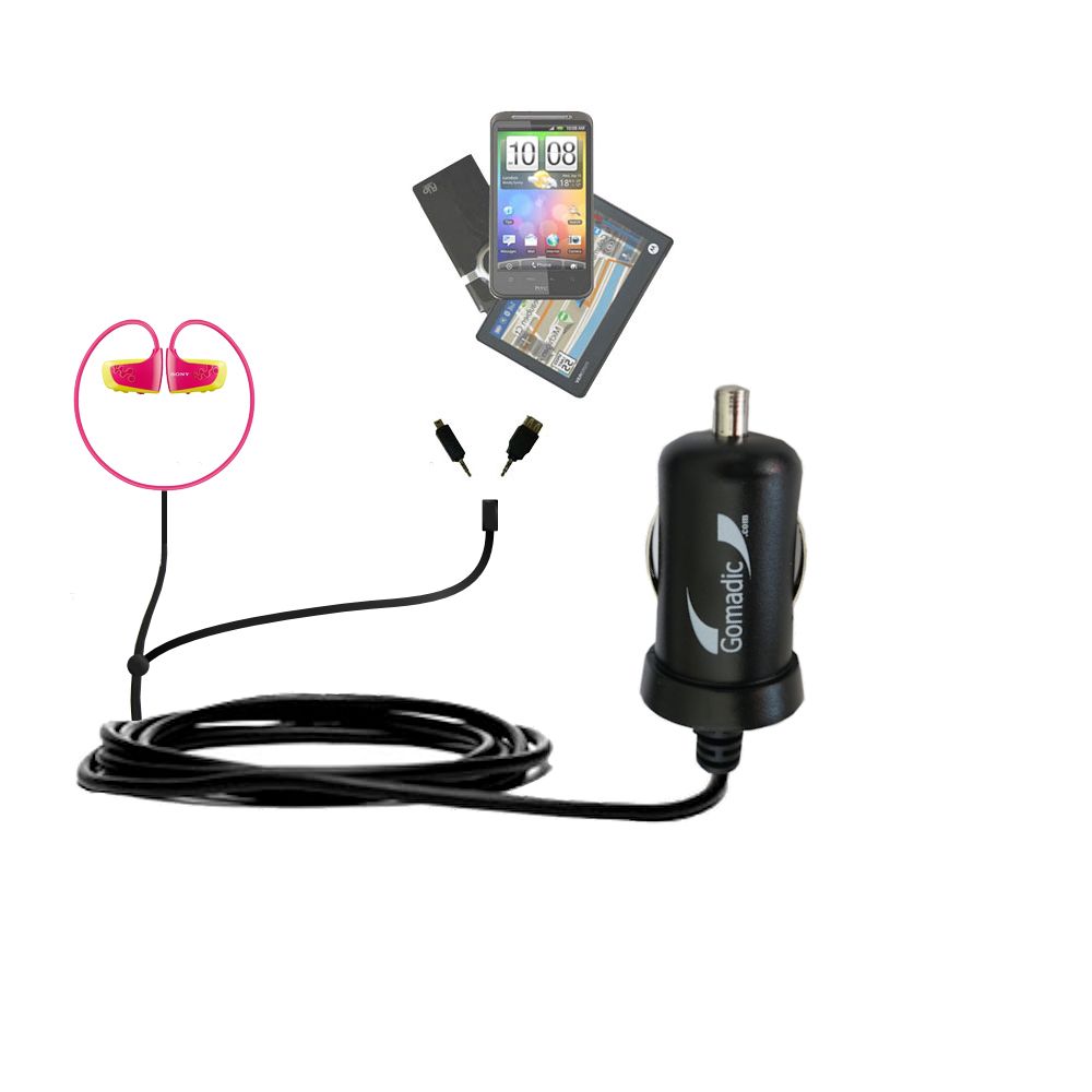 mini Double Car Charger with tips including compatible with the Sony Walkman NWZ-W262 W263