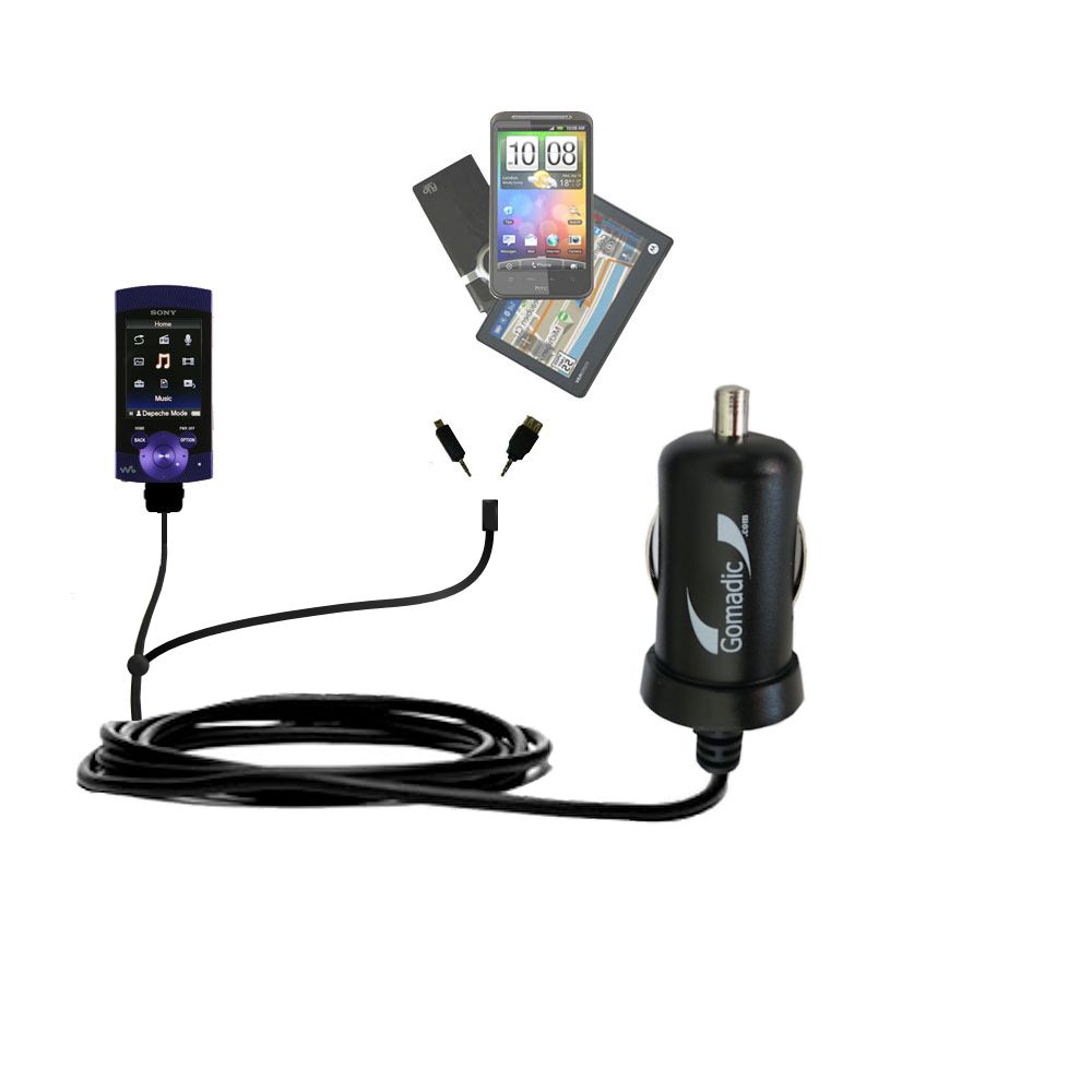 mini Double Car Charger with tips including compatible with the Sony Walkman S-544