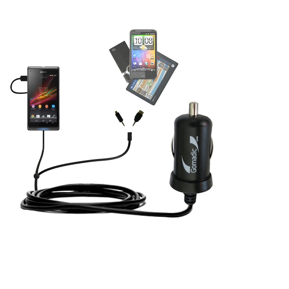 mini Double Car Charger with tips including compatible with the Sony Xperia L