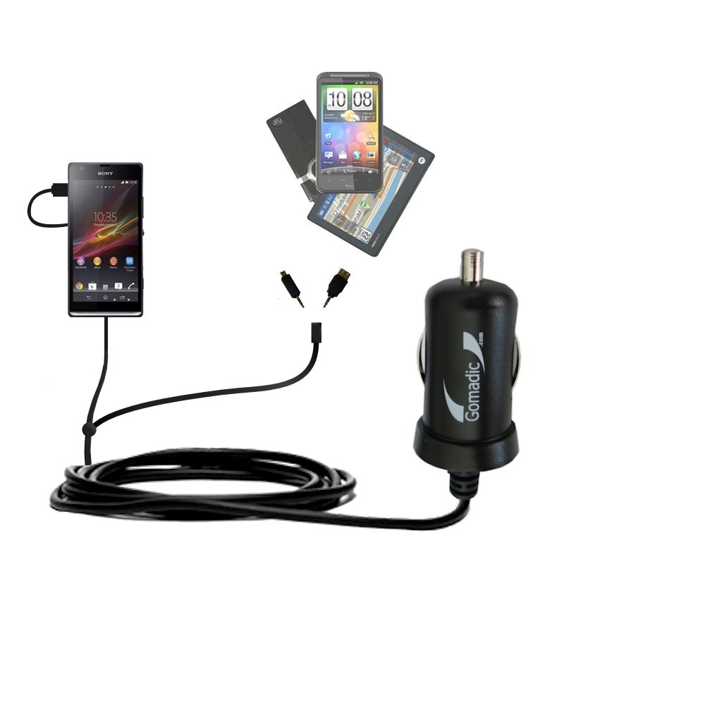 mini Double Car Charger with tips including compatible with the Sony Xperia SP