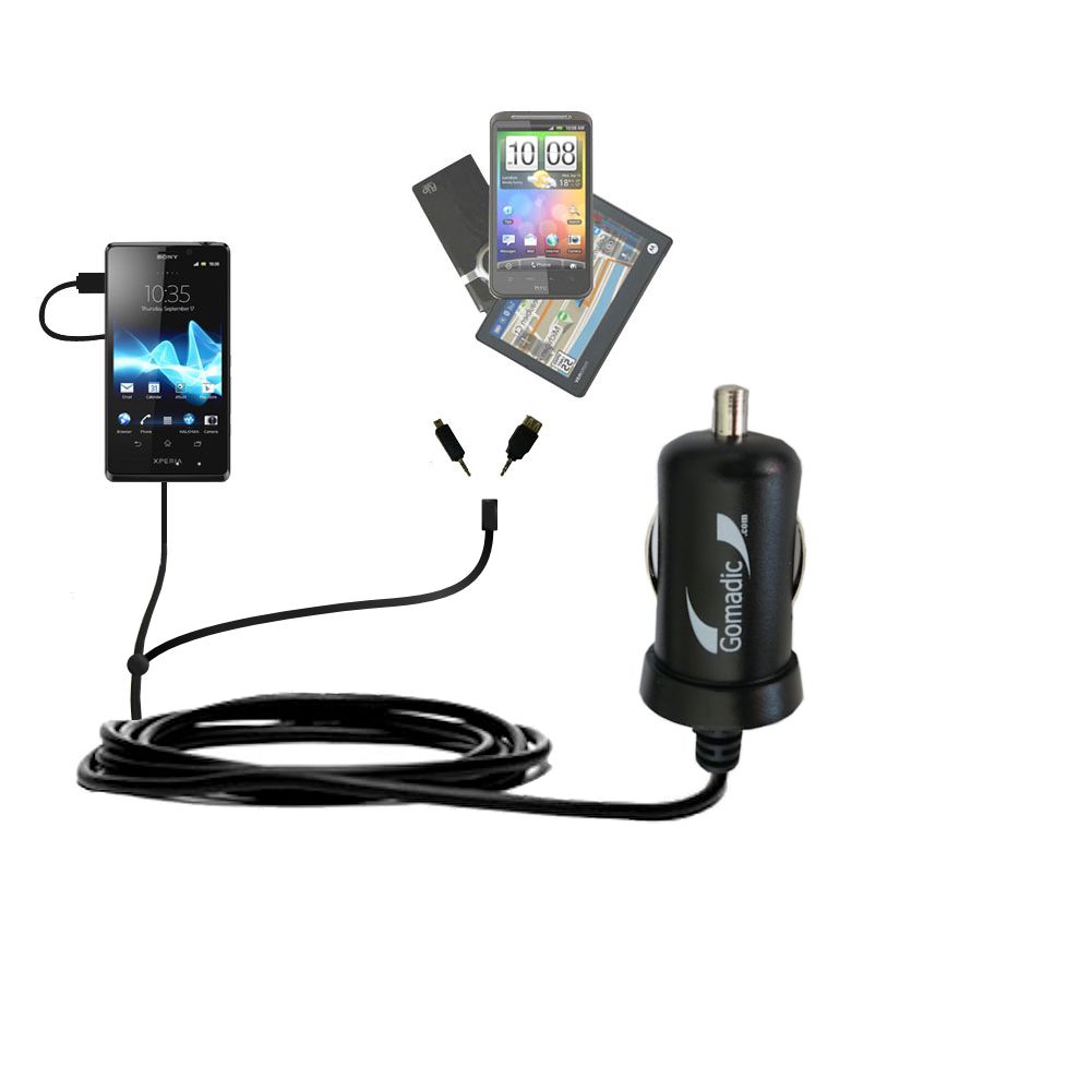 mini Double Car Charger with tips including compatible with the Sony Xperia V