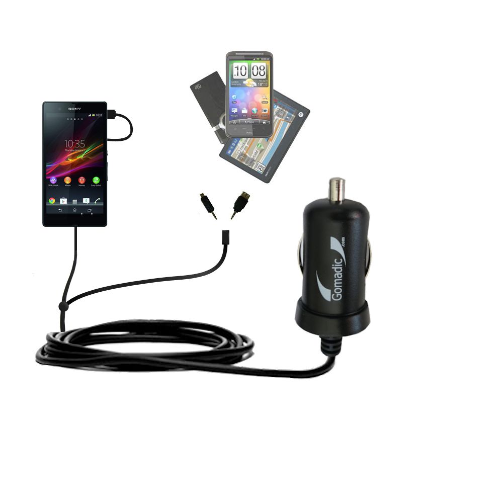 mini Double Car Charger with tips including compatible with the Sony Xperia Z