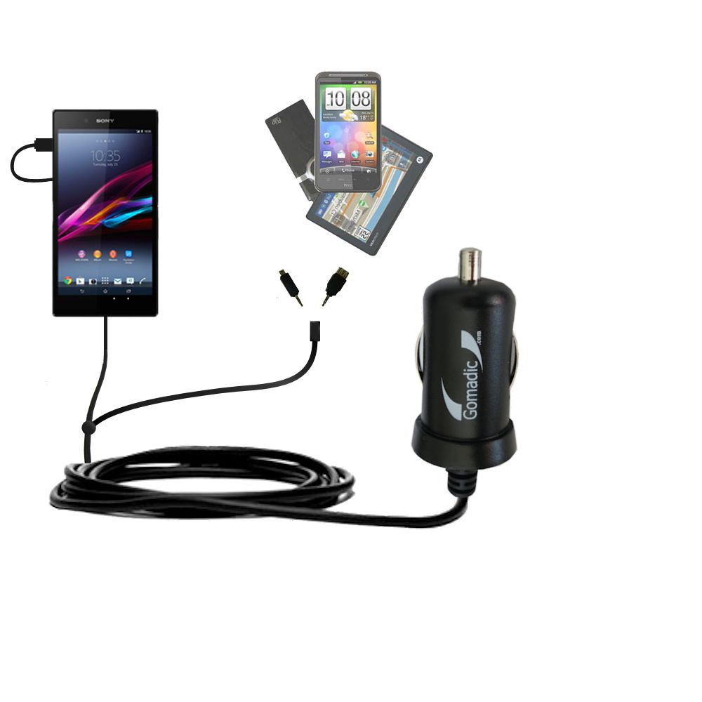 mini Double Car Charger with tips including compatible with the Sony Xperia Z Ultra