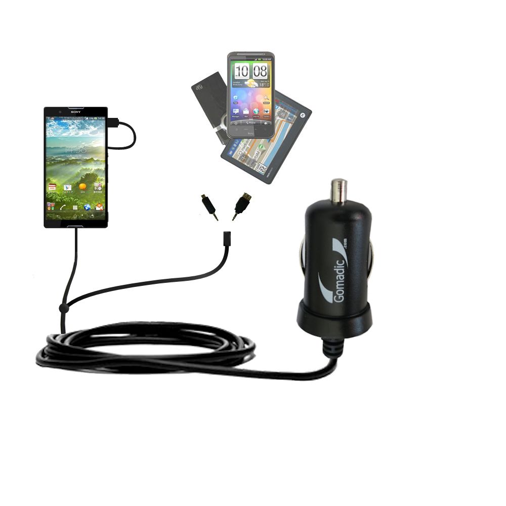 mini Double Car Charger with tips including compatible with the Sony Xperia Z1