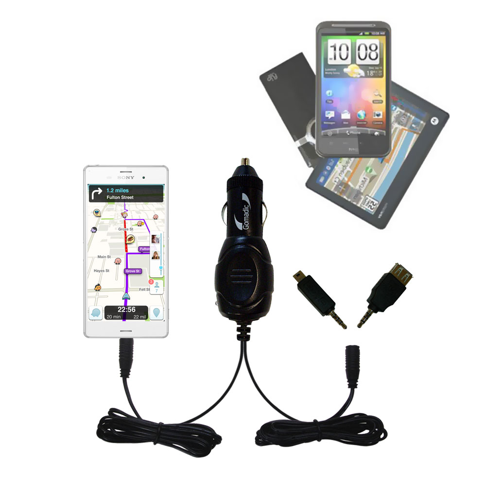 mini Double Car Charger with tips including compatible with the Sony Xperia Z3 Compact