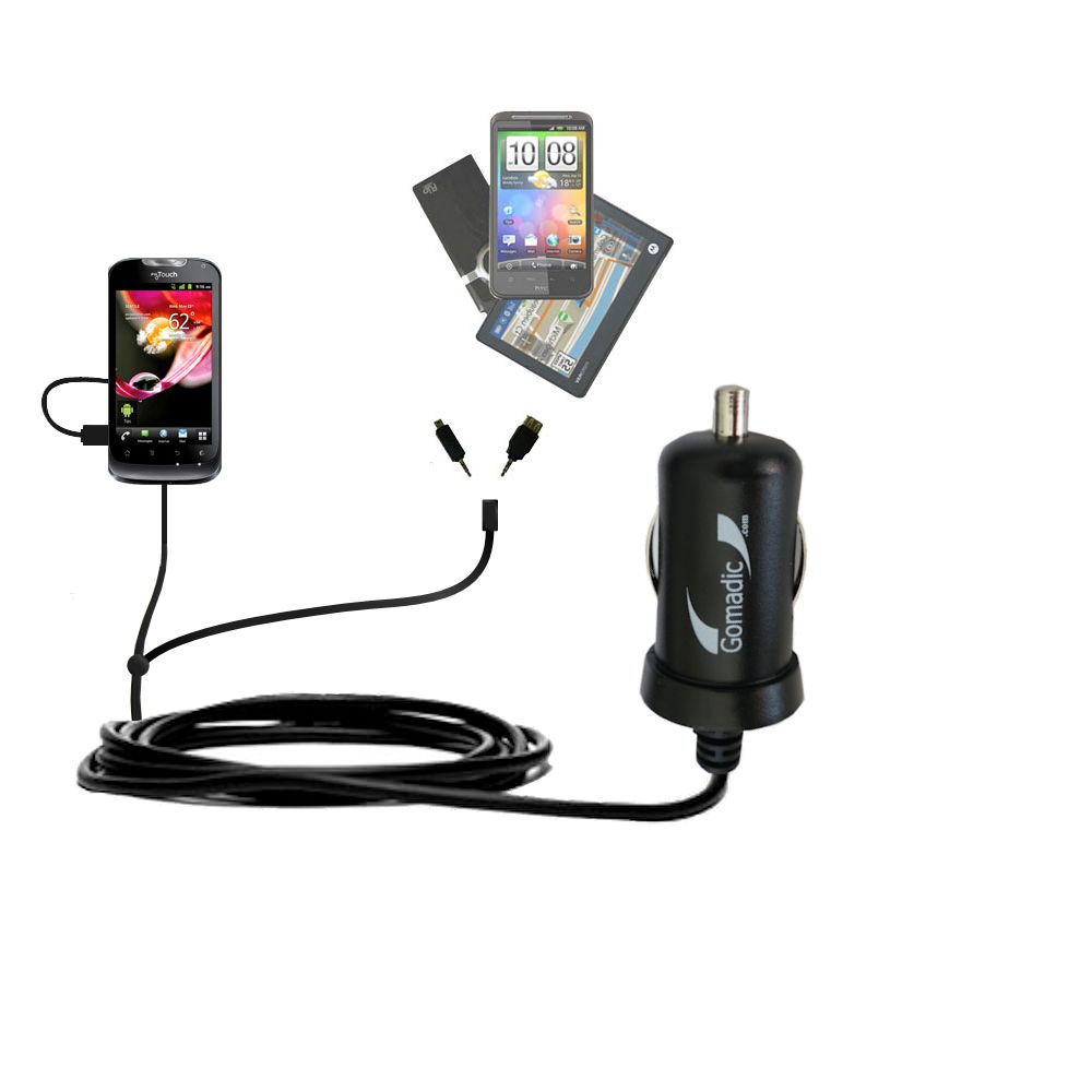 mini Double Car Charger with tips including compatible with the T-Mobile myTouch qwerty