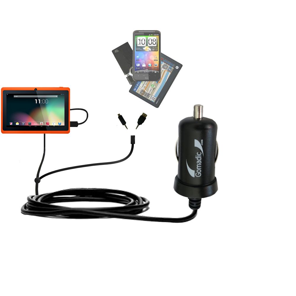 mini Double Car Charger with tips including compatible with the Tablet Express Dragon Touch 7 inch Y88 R7