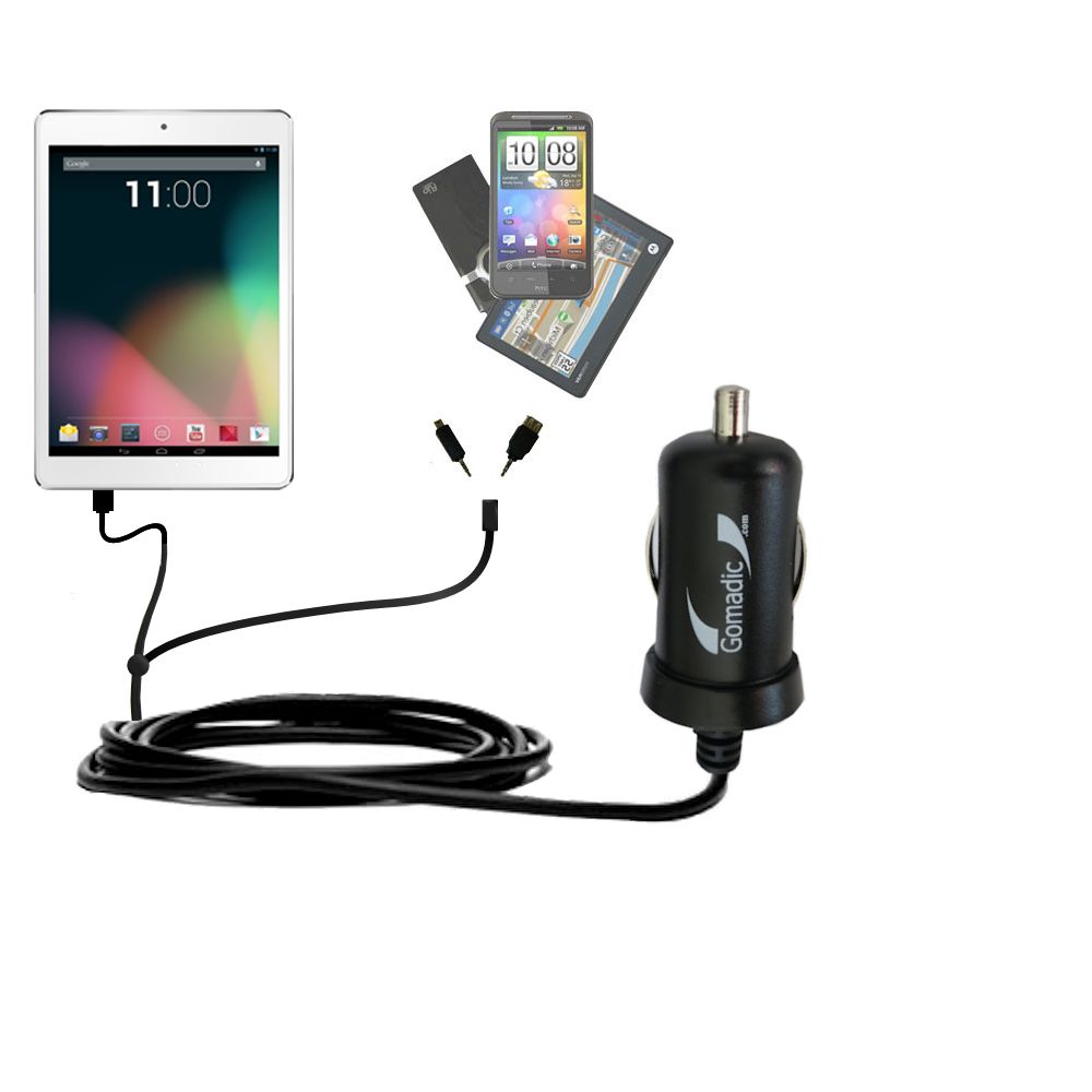 mini Double Car Charger with tips including compatible with the Tablet Express Dragon Touch elite mini 7.85 inch R8