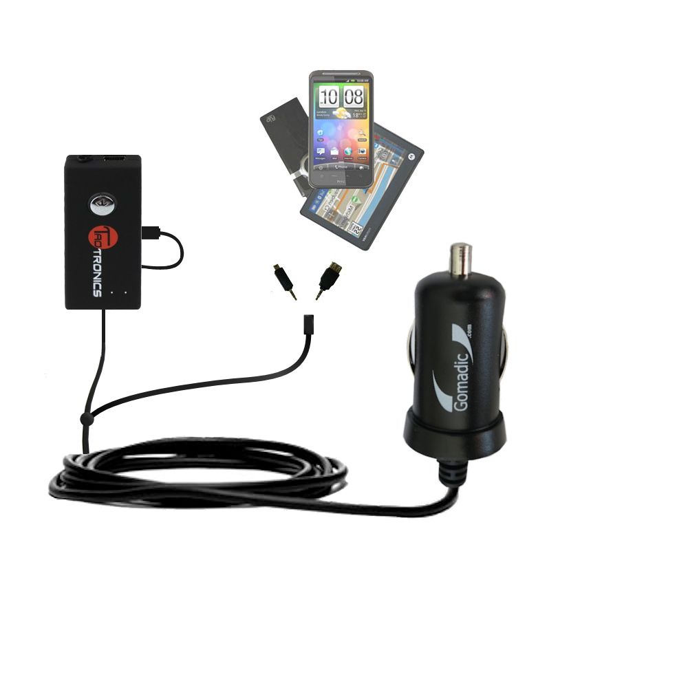 Double Port Micro Gomadic Car / Auto DC Charger suitable for the TaoTronics TT-BA01 - Charges up to 2 devices simultaneously with Gomadic TipExchange Technology
