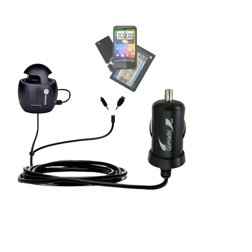 Double Port Micro Gomadic Car / Auto DC Charger suitable for the TaoTronics TT-SK01 - Charges up to 2 devices simultaneously with Gomadic TipExchange Technology