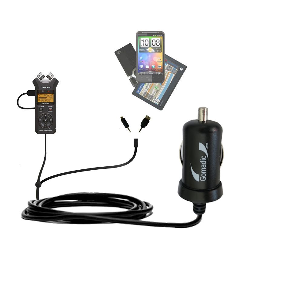 mini Double Car Charger with tips including compatible with the Tascam DR-07
