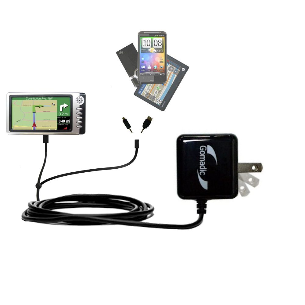 Gomadic Double Wall AC Home Charger suitable for the Teletype WorldNav 7400 - Charge up to 2 devices at the same time with TipExchange Technology