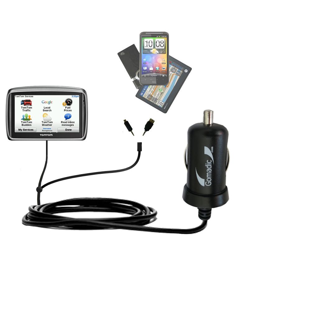 mini Double Car Charger with tips including compatible with the TomTom GO 740