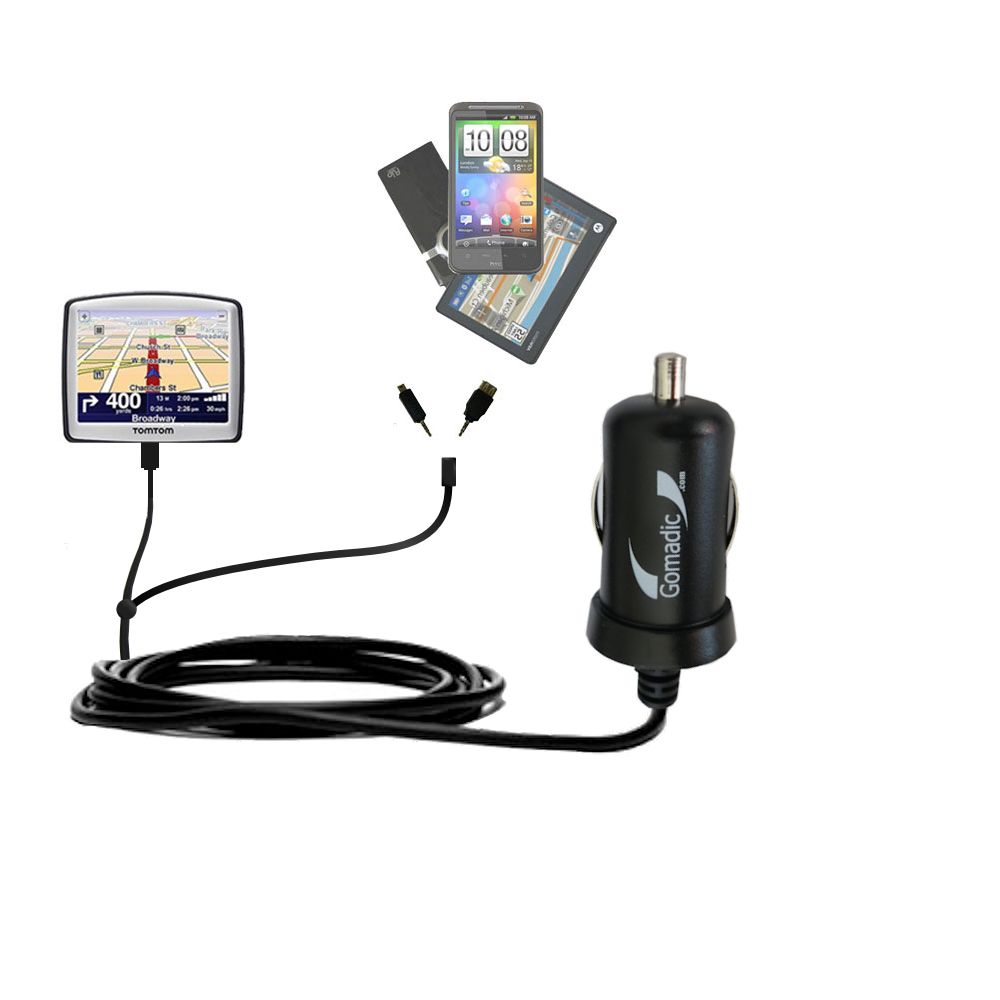 mini Double Car Charger with tips including compatible with the TomTom ONE 125 S / SE