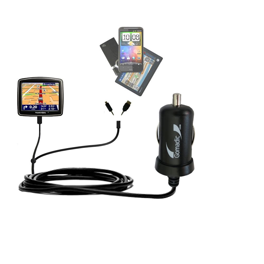mini Double Car Charger with tips including compatible with the TomTom ONE 140