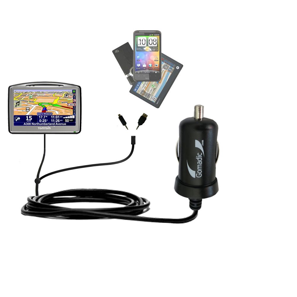 mini Double Car Charger with tips including compatible with the TomTom One